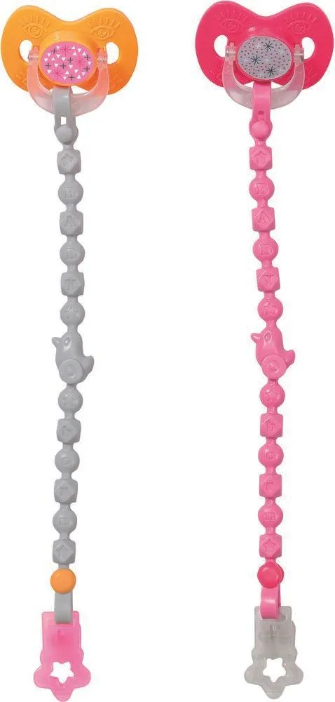 BABY BORN 2 SUCETTES MAGIQUES AVEC CHAINETTE ASSORTIES 43CM