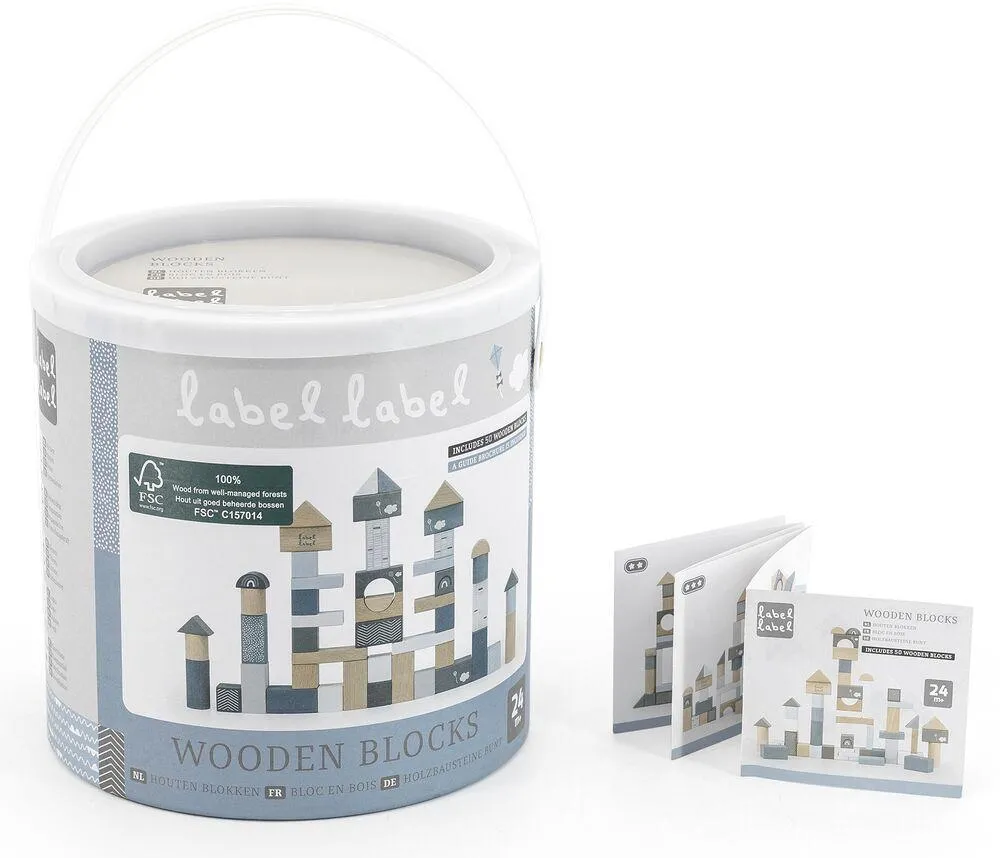 LABEL-LABEL - BLOCS DE BOIS 50 PIECES - BLEU
