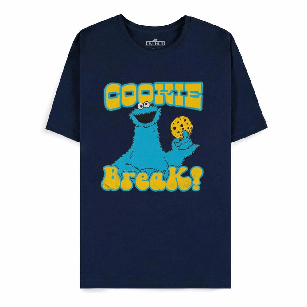 1, rue sésame t-shirt cookie monster navy cookie break (l)