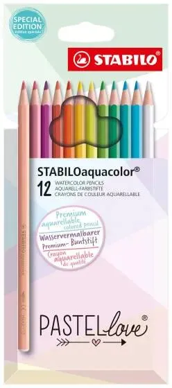 ETUI CARTON X 12 STABILOAQUACOLOR PASTELLOVE - COLORIS PASTEL