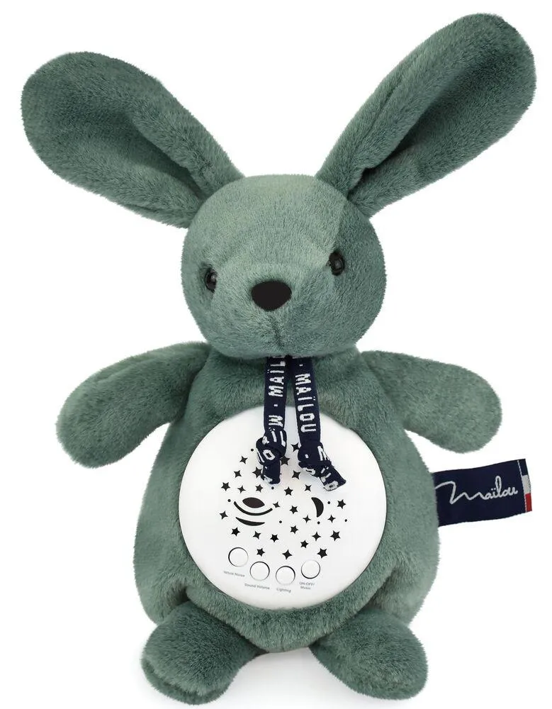 VEILLEUSE MUSICALE - PROJECTEUR D'AMBIANCE - LAPIN VERT SAUGE