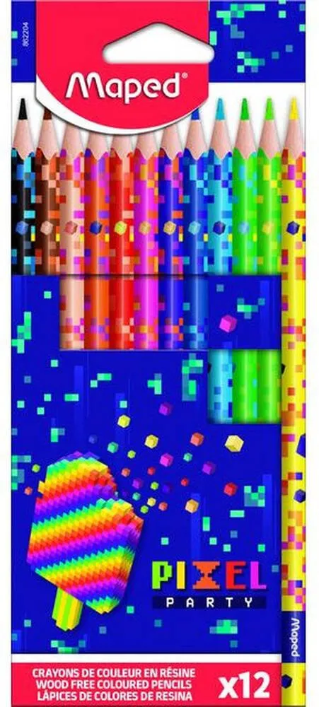 12 CRAYONS DE COULEUR PIXEL PARTY