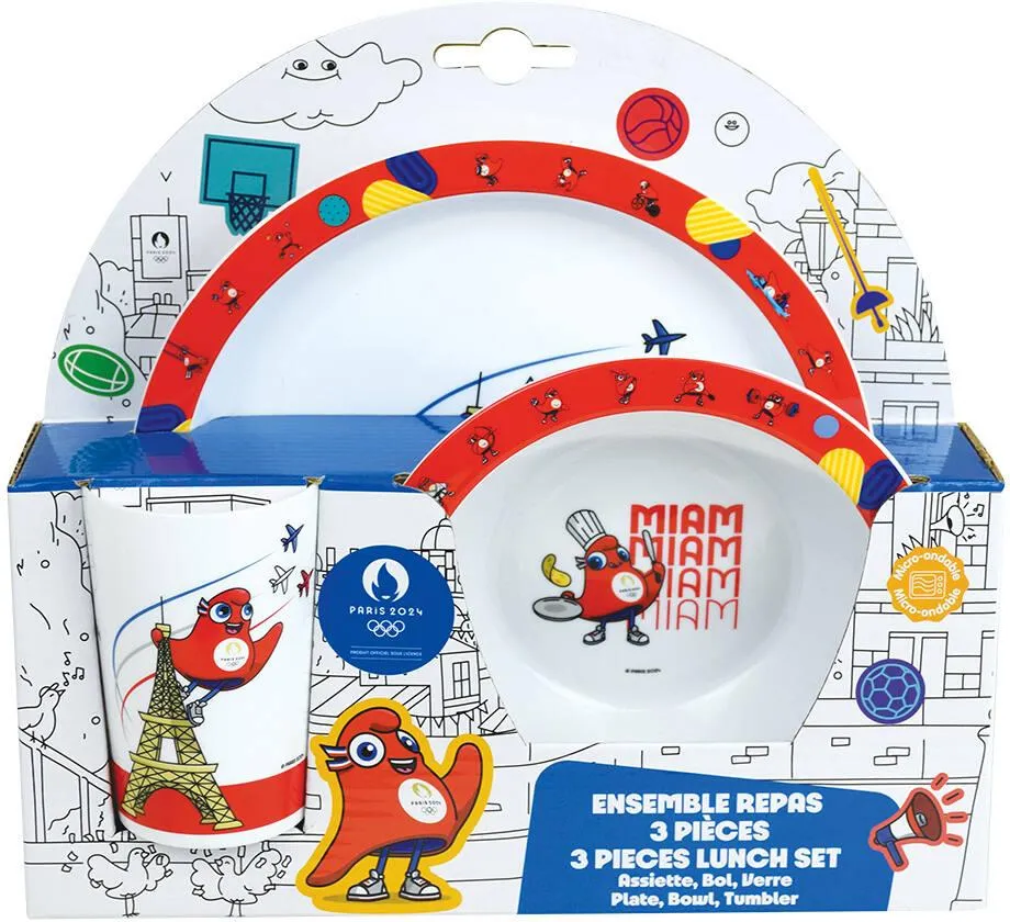 PARIS JO 2024 ENSEMBLE REPAS ASSIETTE, BOL, VERRE