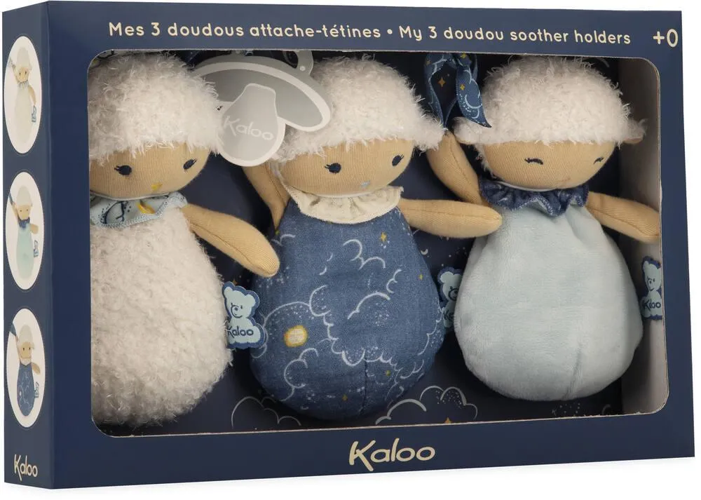 3 DOUDOUS MOUTONS ATTACHE-TETINES 15 CM