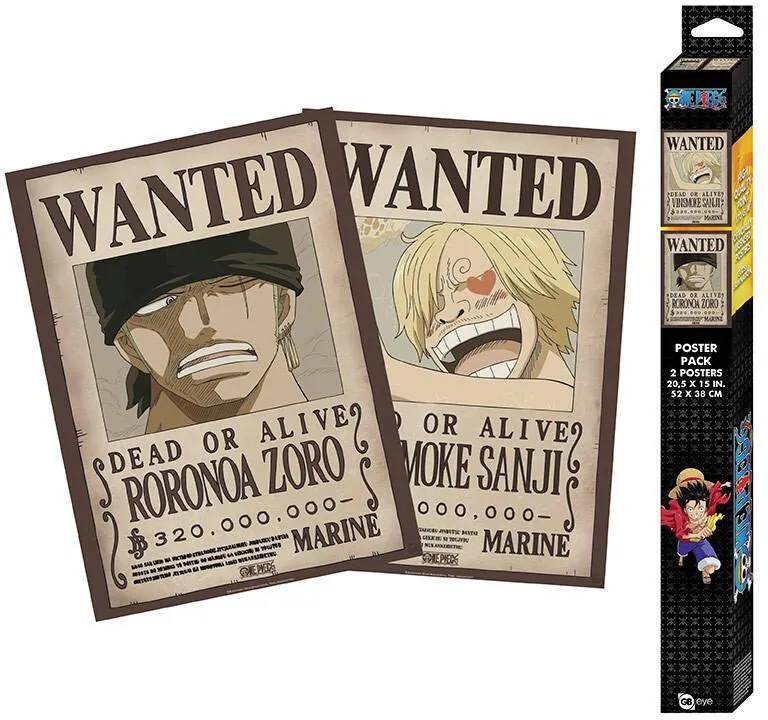 ONE PIECE SET 2 POSTERS CHIBI 52X38 WANTED ZORO ET SANJI