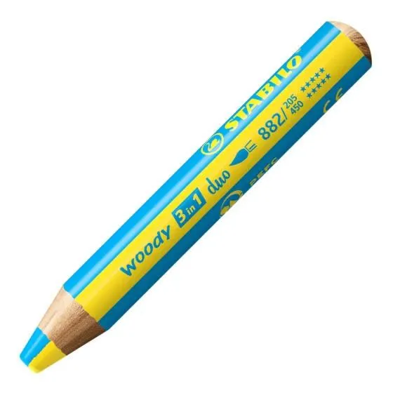 STABILO WOODY 3 IN 1 DUO - JAUNE-BLEU CIEL