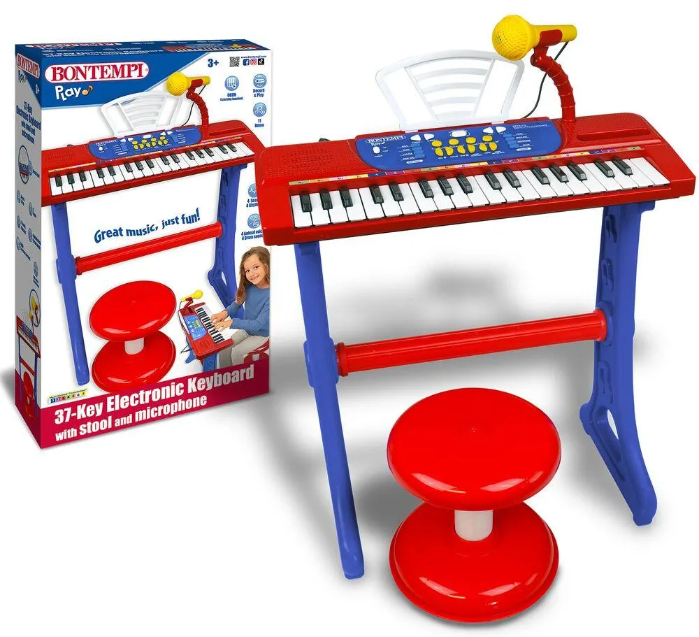 CLAVIER ELECTRONIQUE DE 37 TOUCHES AVEC MICRO, PIEDS ET TABOURET - 7 SONS