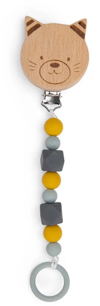 ATTACHE-TETINE BOIS ET SILICONE CHAT LES MOUSTACHES