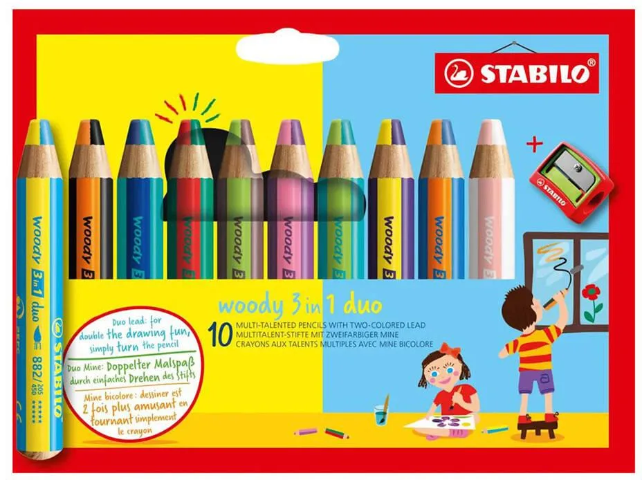 ETUI CARTON X 10 STABILO WOODY 3 IN 1 DUO + 1 TAILLE-CRAYON