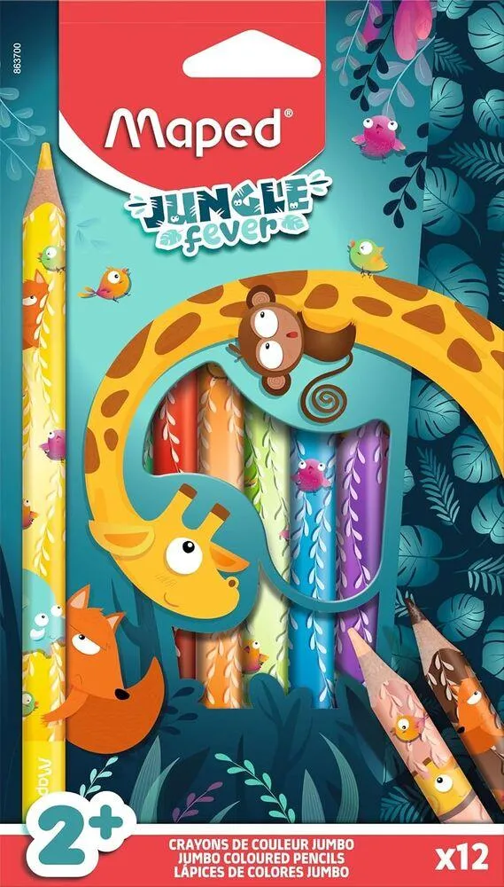 JUNGLE FEVER - CRAYON DE COULEUR JUMBO X12