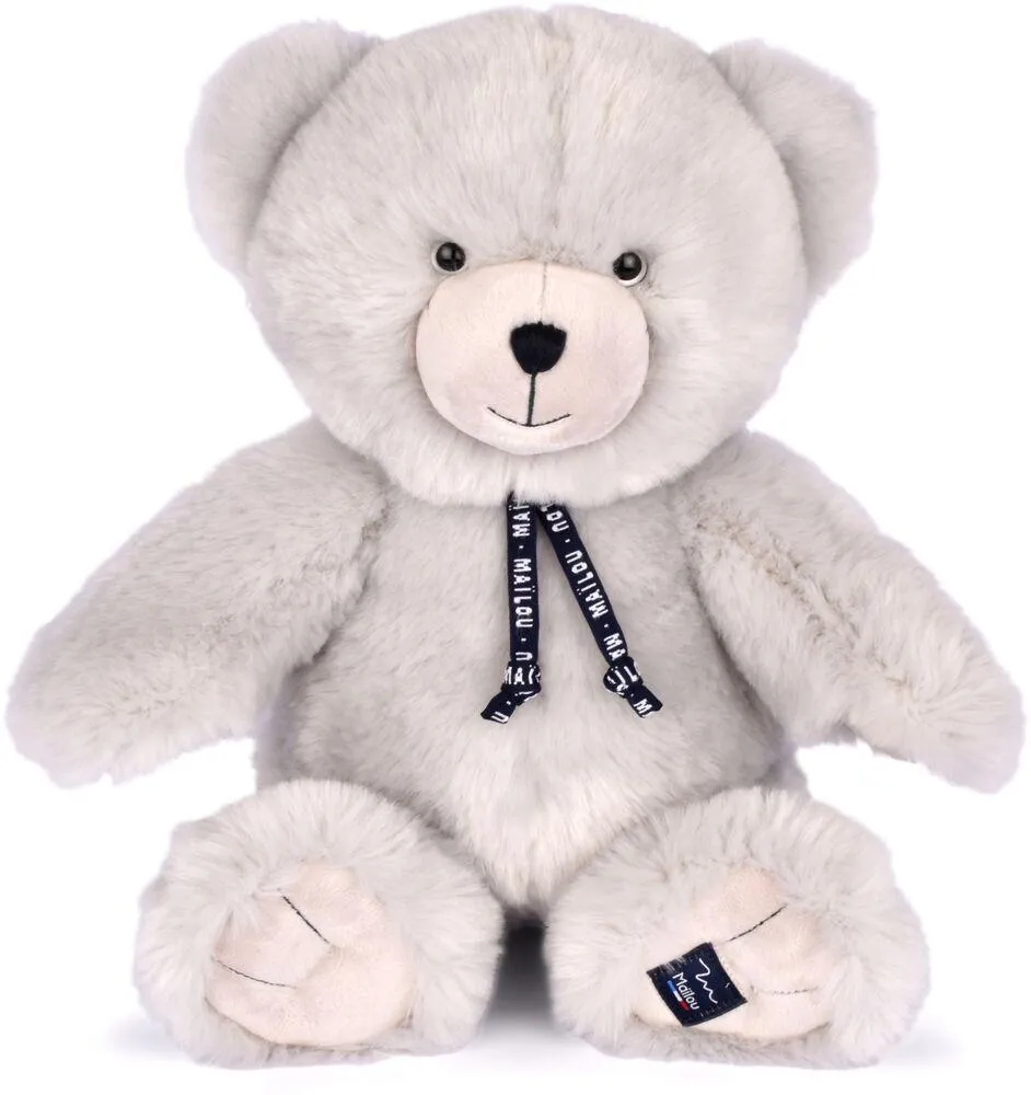 PELUCHE  -L'OURS MAILOU- GRIS PERLE - 35 CM