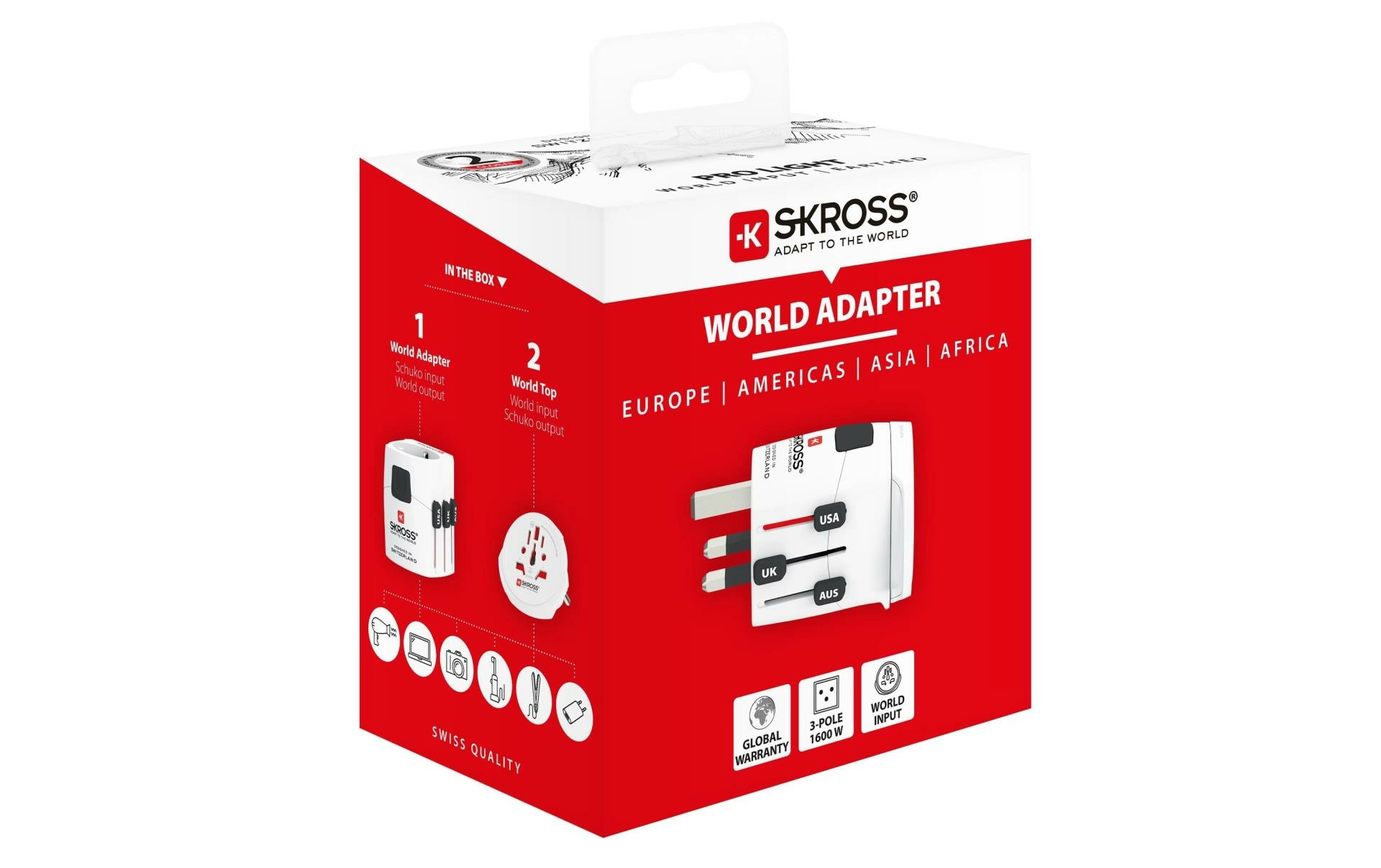 Skross - world travel adapter with ground plugs, without schuko top ( no swiss/italy )