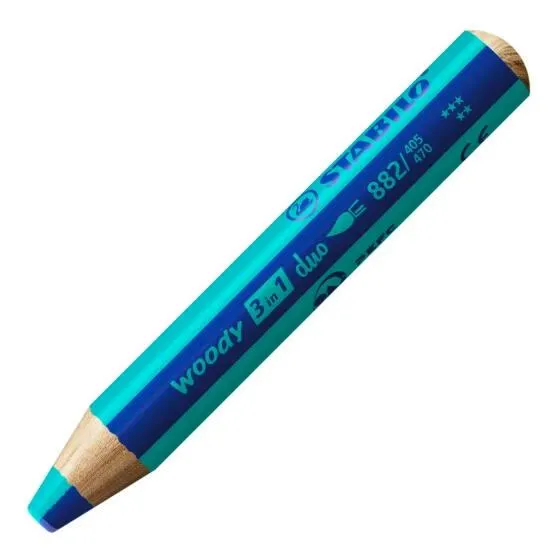 STABILO WOODY 3 IN 1 DUO - BLEU FONCE-TURQUOISE