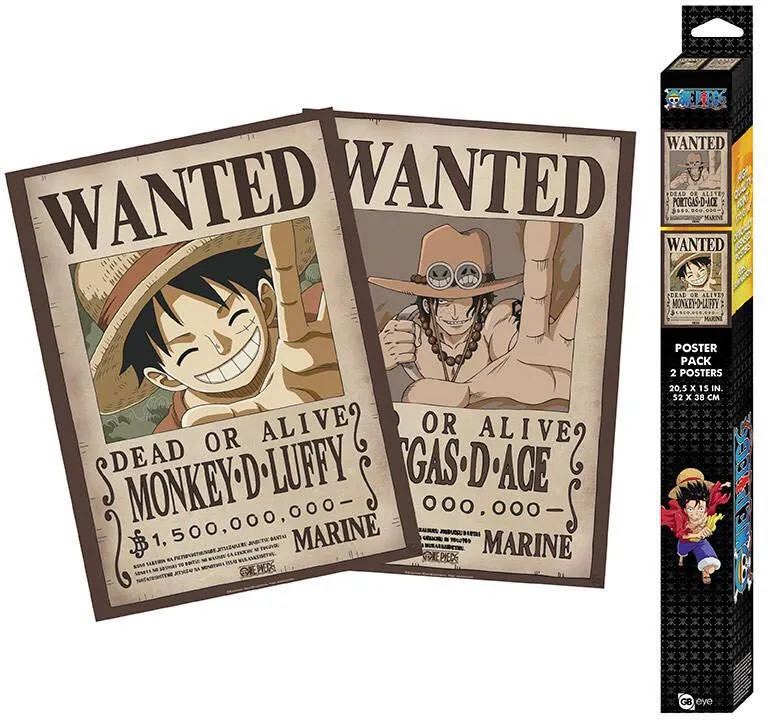 ONE PIECE SET 2 POSTERS CHIBI 52X38 WANTED LUFFY ET ACE