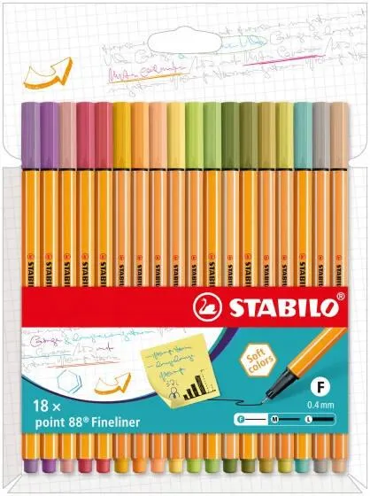 ETUI CARTON X 18 STABILO POINT 88 - COLORIS SOFT COLORS ET COCOONING