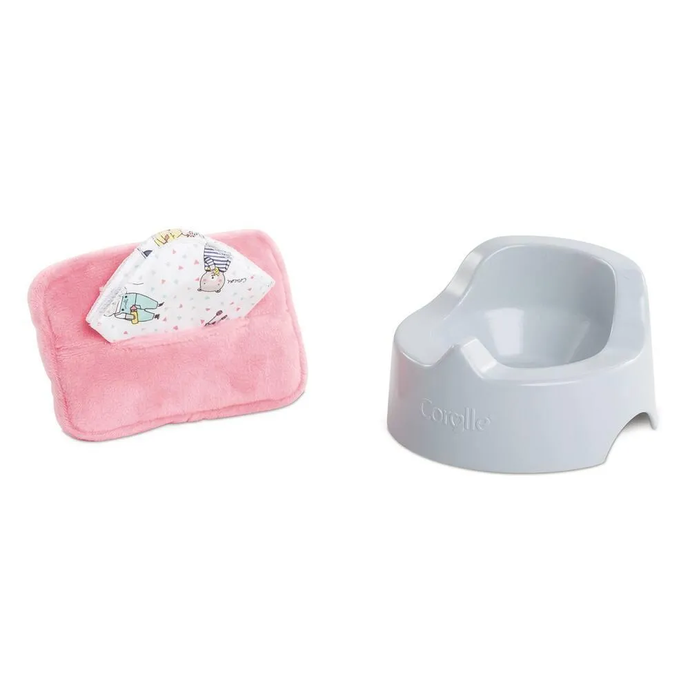 POT ET LINGETTES POUR BEBE 30 CM COROLLE ACCESSOIRES