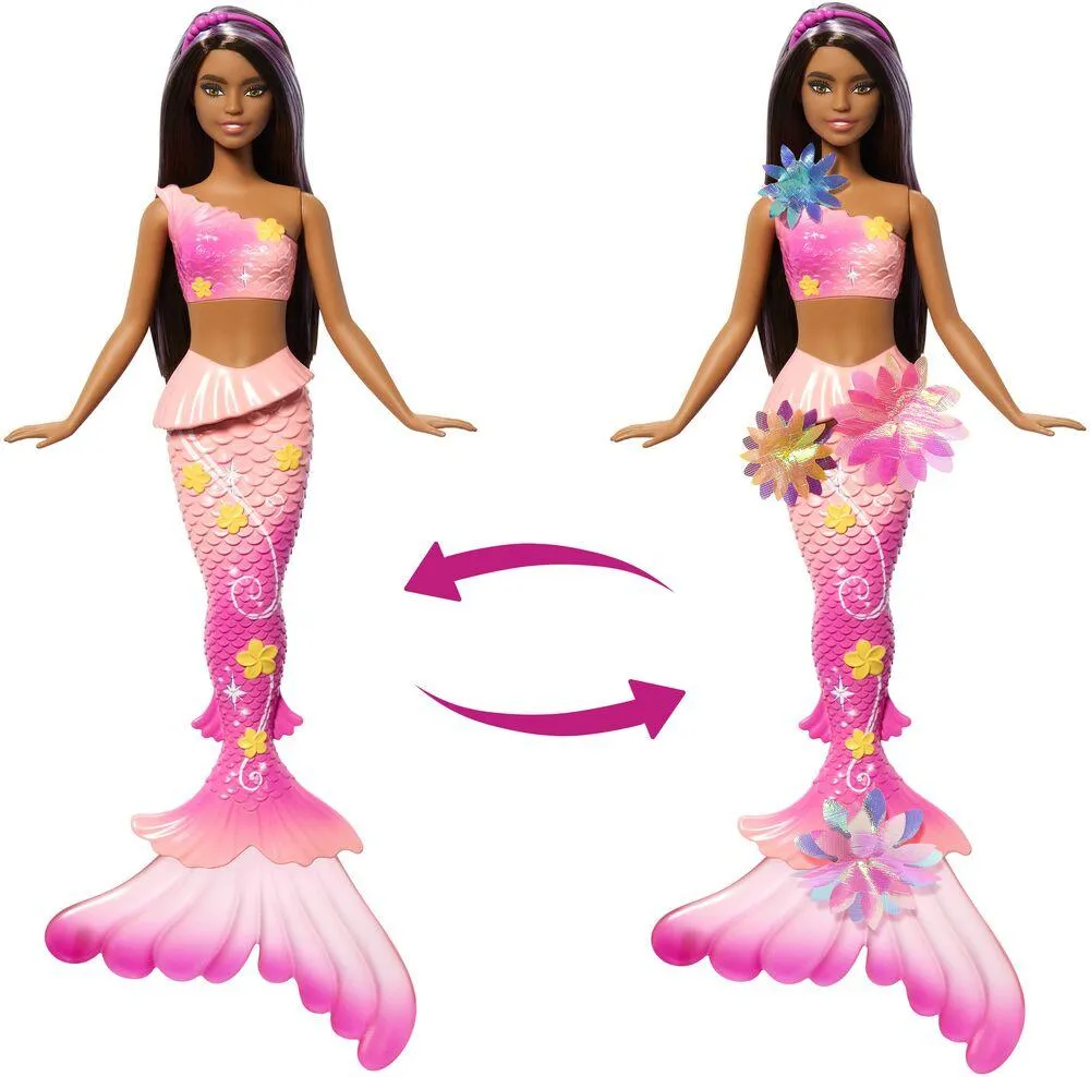 BARBIE SIRENE -POUPEE  FLEURS MAGIQUES BRUNE
