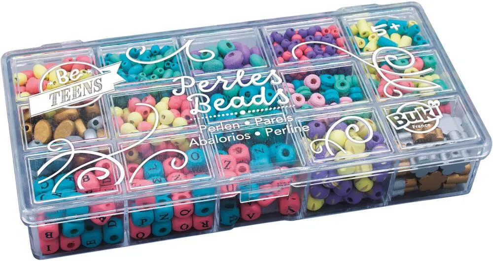 BOITE DE PERLES EN BOIS - COULEURS