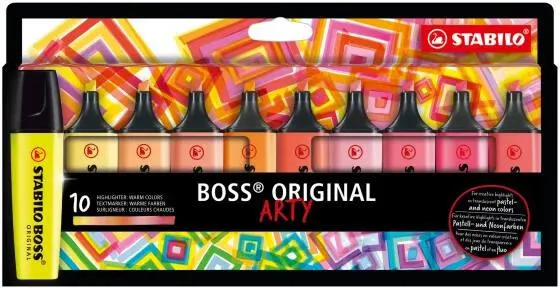 ETUI CARTON X 10 STABILO BOSS ORIGINAL ARTY - COULEURS CHAUDES