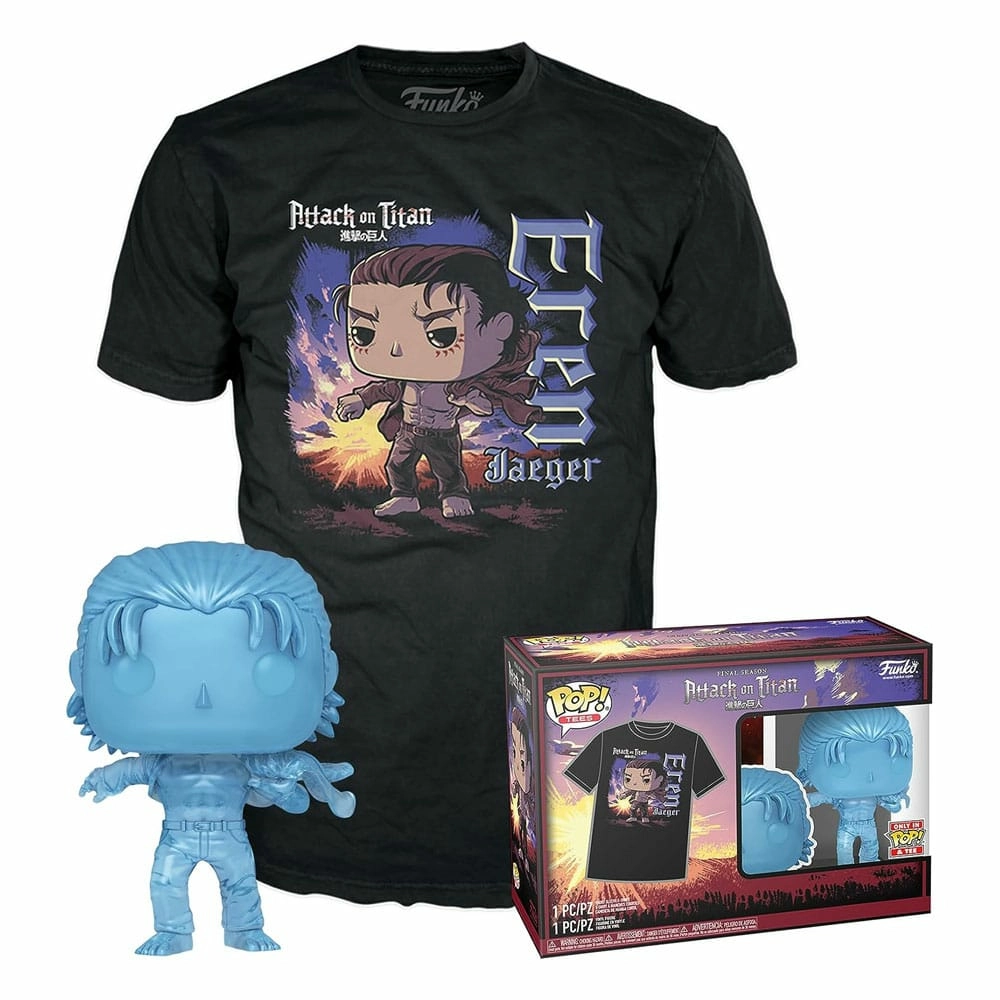 Attack on titan pop! & tee set figurine et t-shirt eren w/ marks (m)