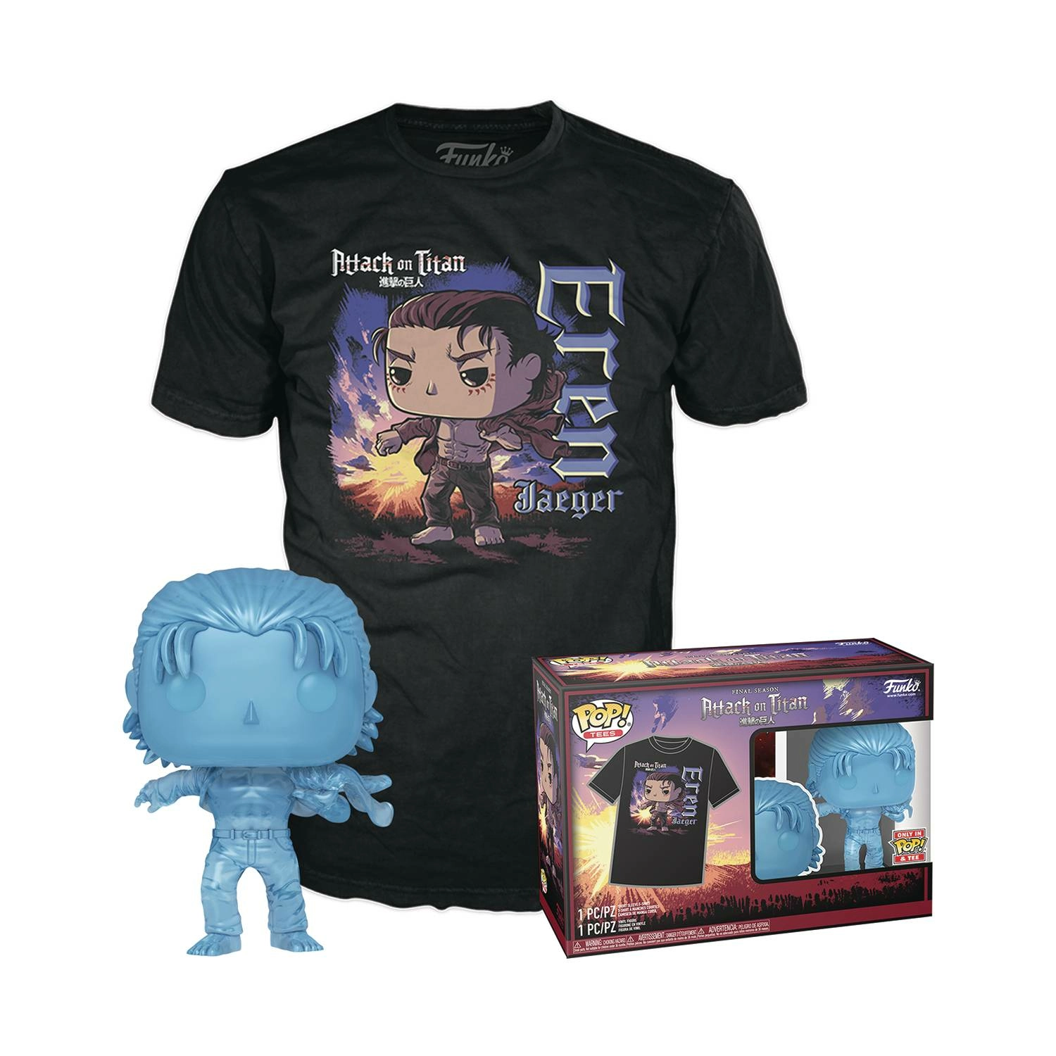 Attack on titan pop! & tee set figurine et t-shirt eren w/ marks (s)