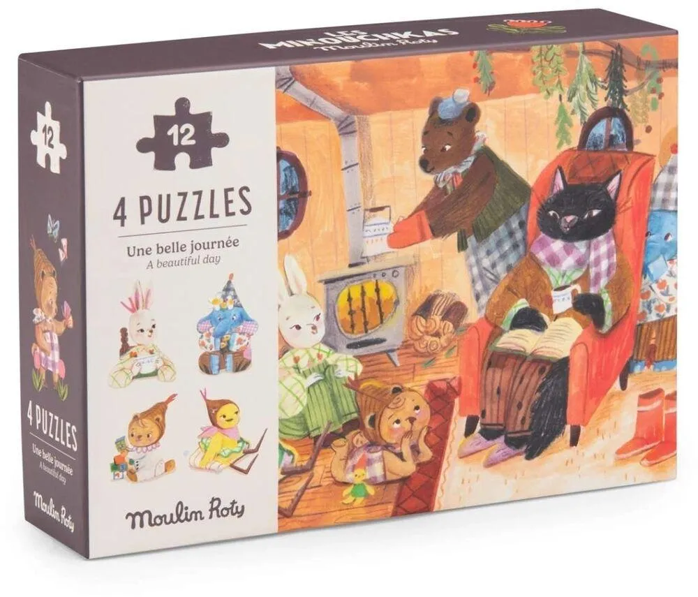 4 MINI PUZZLES UNE BELLE JOURNEE (4X12 PIECES) LES MINOUCHKAS