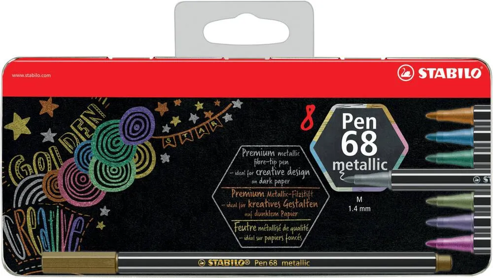 BOITE METAL X 8 STABILO PEN 68 METALLIC