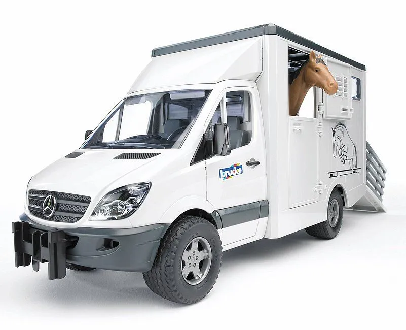 BRUDER Camion de transport animal MERCEDES Blanc avec cheval 02533