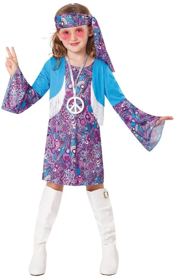 DEGUISEMENT HIPPIE BLEU FILLE 3 PIECES TAILLE 116 CM