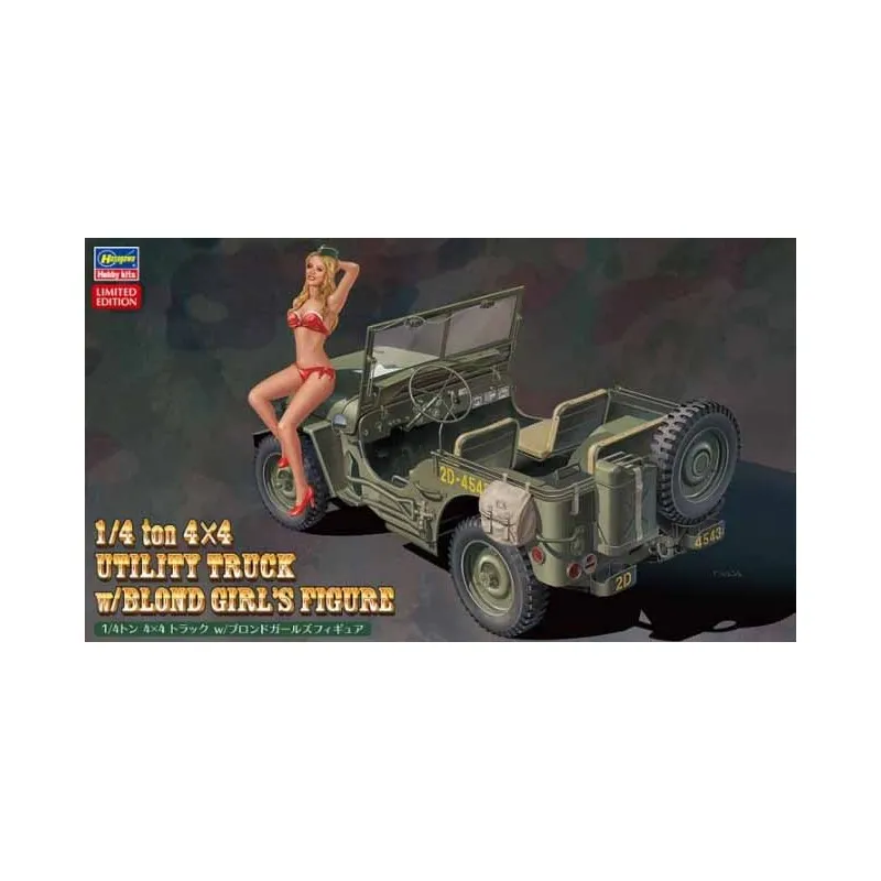 Camion utilitaire 4x4 de 1/4 de tonne avec figure de femme blonde. HASEGAWA 52249