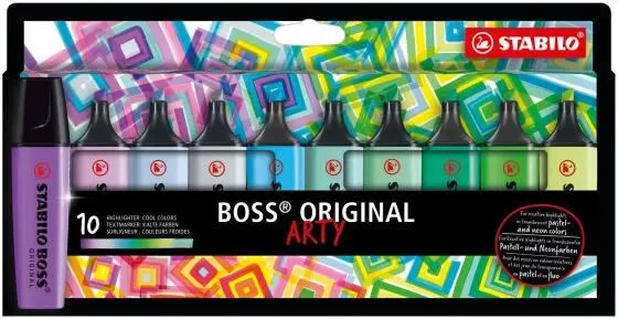 ETUI CARTON X 10 STABILO BOSS ORIGINAL ARTY - COULEURS FROIDES