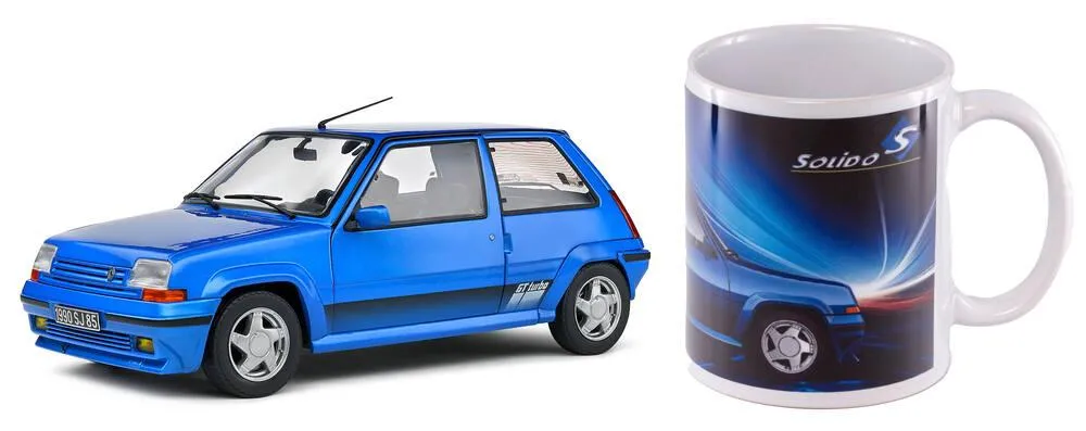 1/18 VOITURE RENAULT SUPER 5 GT TURBO MK2 BLEU LUMIERE 1990 ET MUG