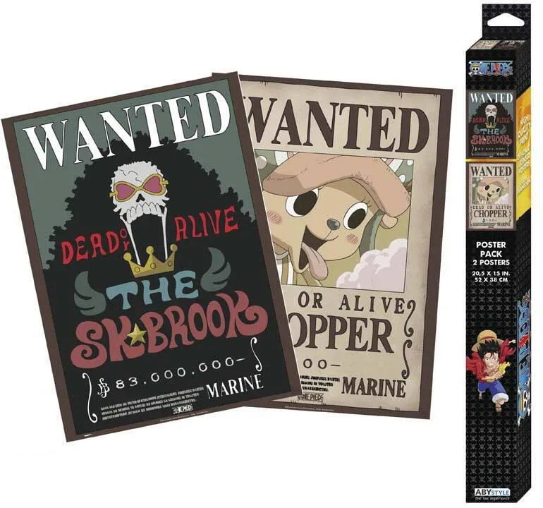 ONE PIECE SET 2 POSTERS CHIBI 52X38 WANTED CHOPPER ET BROOK