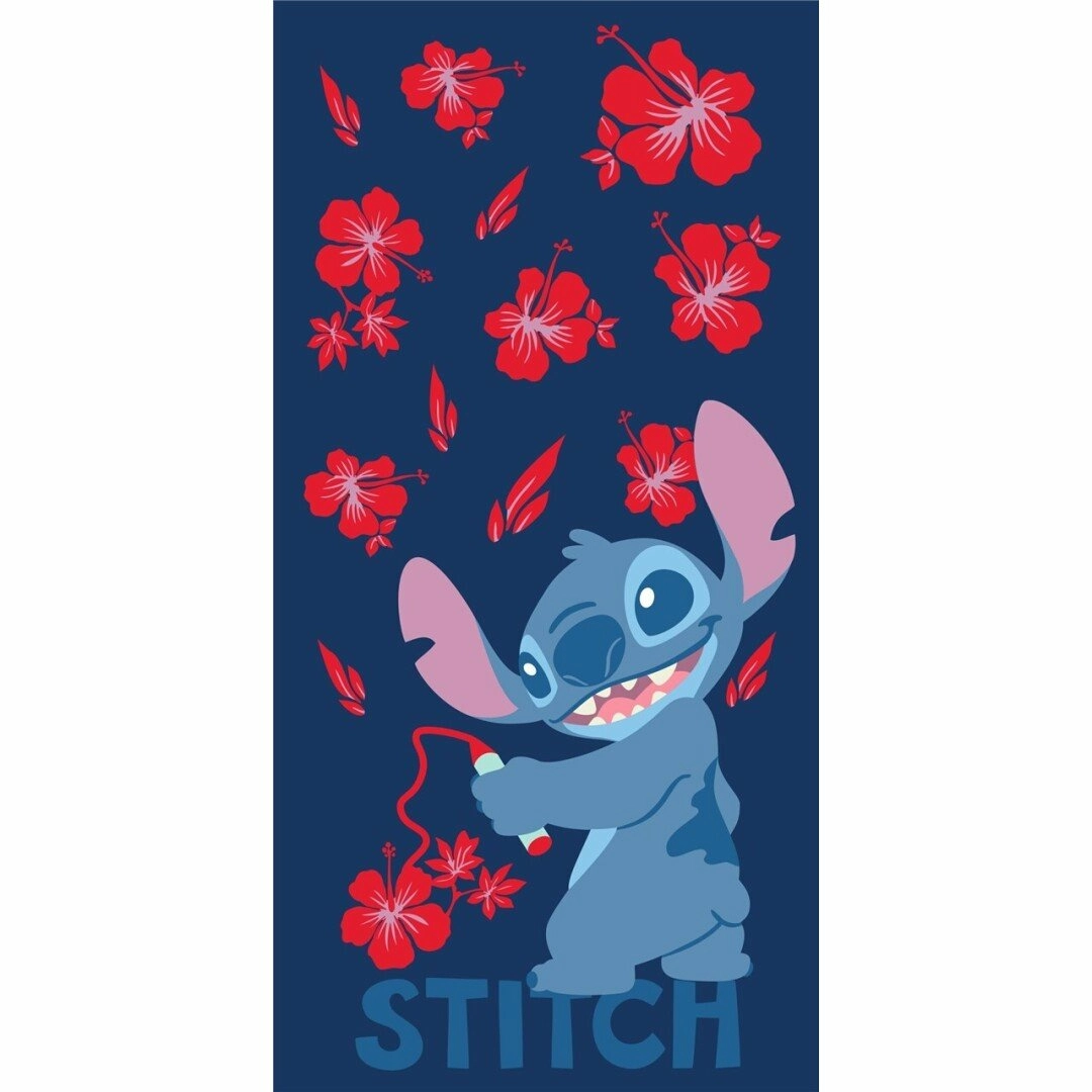 Disney - stitch fleurs" - serviette de plage 100% coton - 70x140cm"