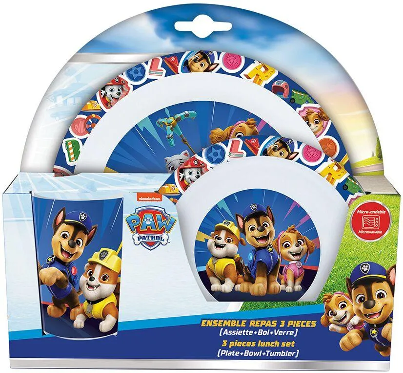 PAT PATROUILLE ENSEMBLE REPAS ASSIETTE BOL VERRE