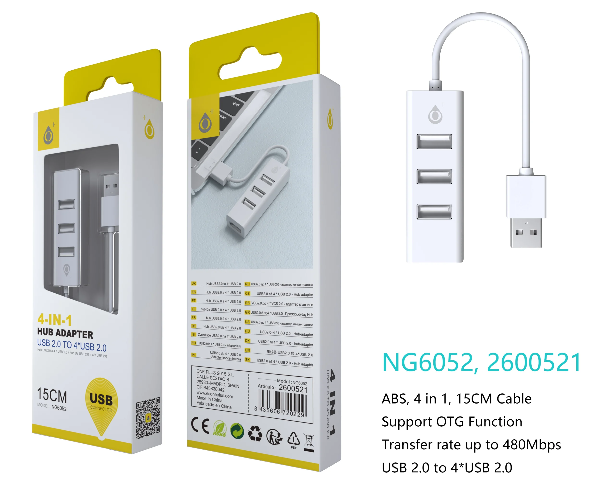 Hub usb 4 ports ng6052- blanc