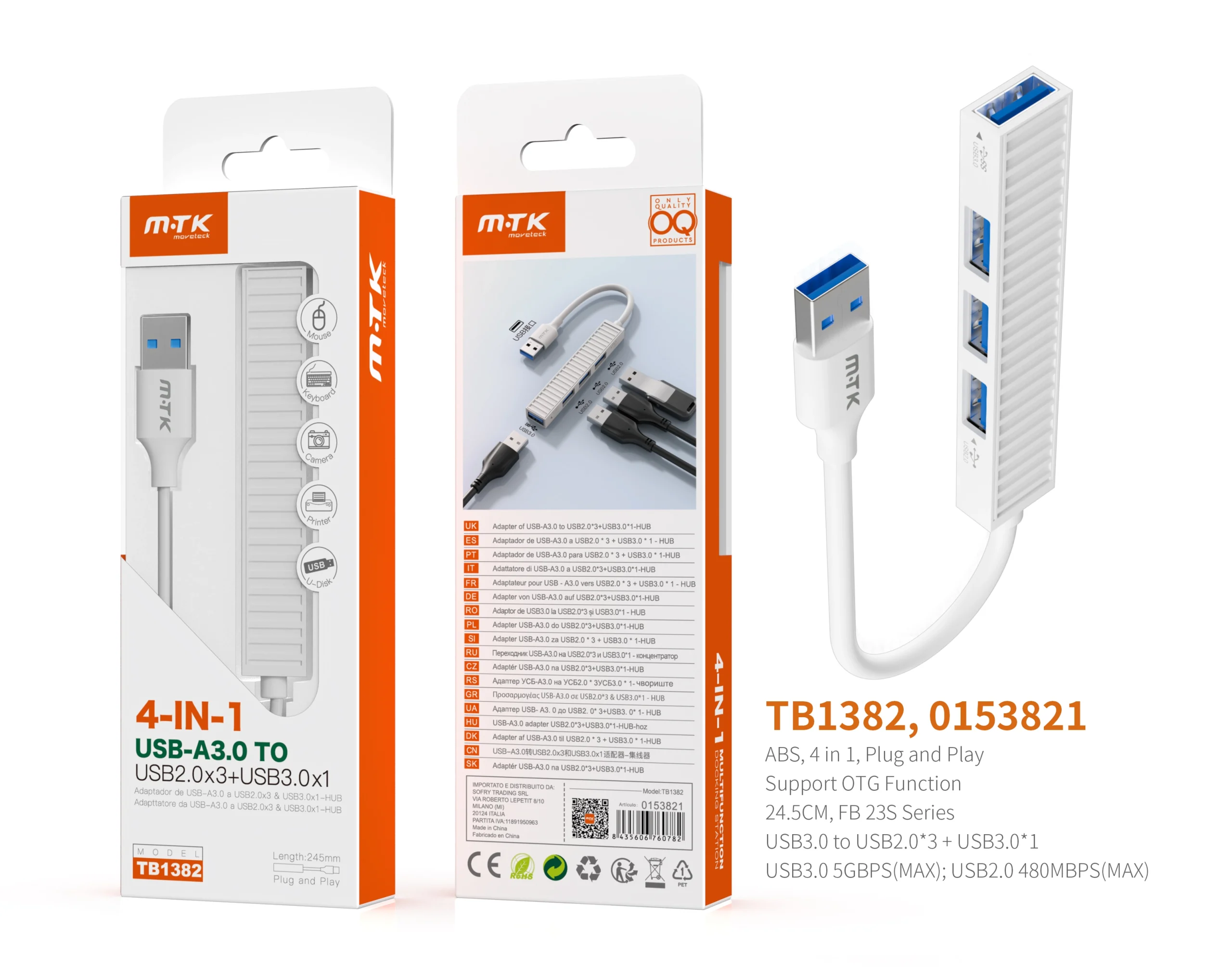 Hub usb 4 ports tb1382- blanc