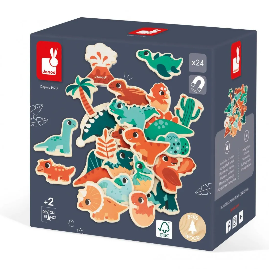 Magnets Dino 24 pièces - Jouet en bois - Janod