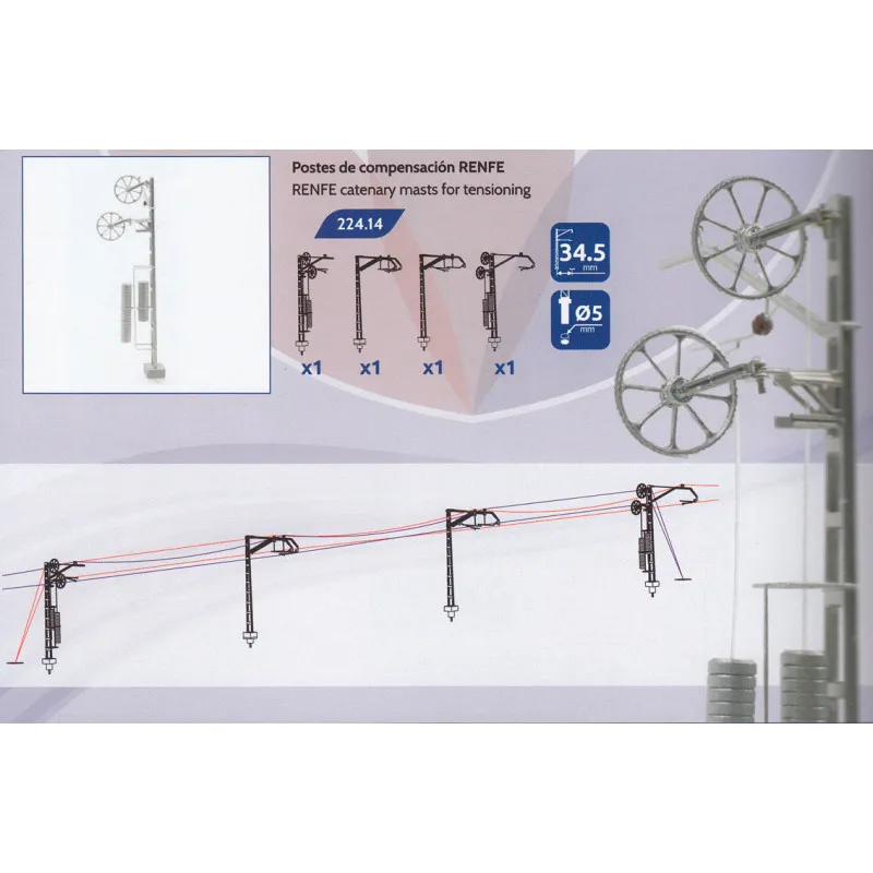 Ensemble de poteaux de compensation pour caténaire CR-160 (x4). 87Train 224.14