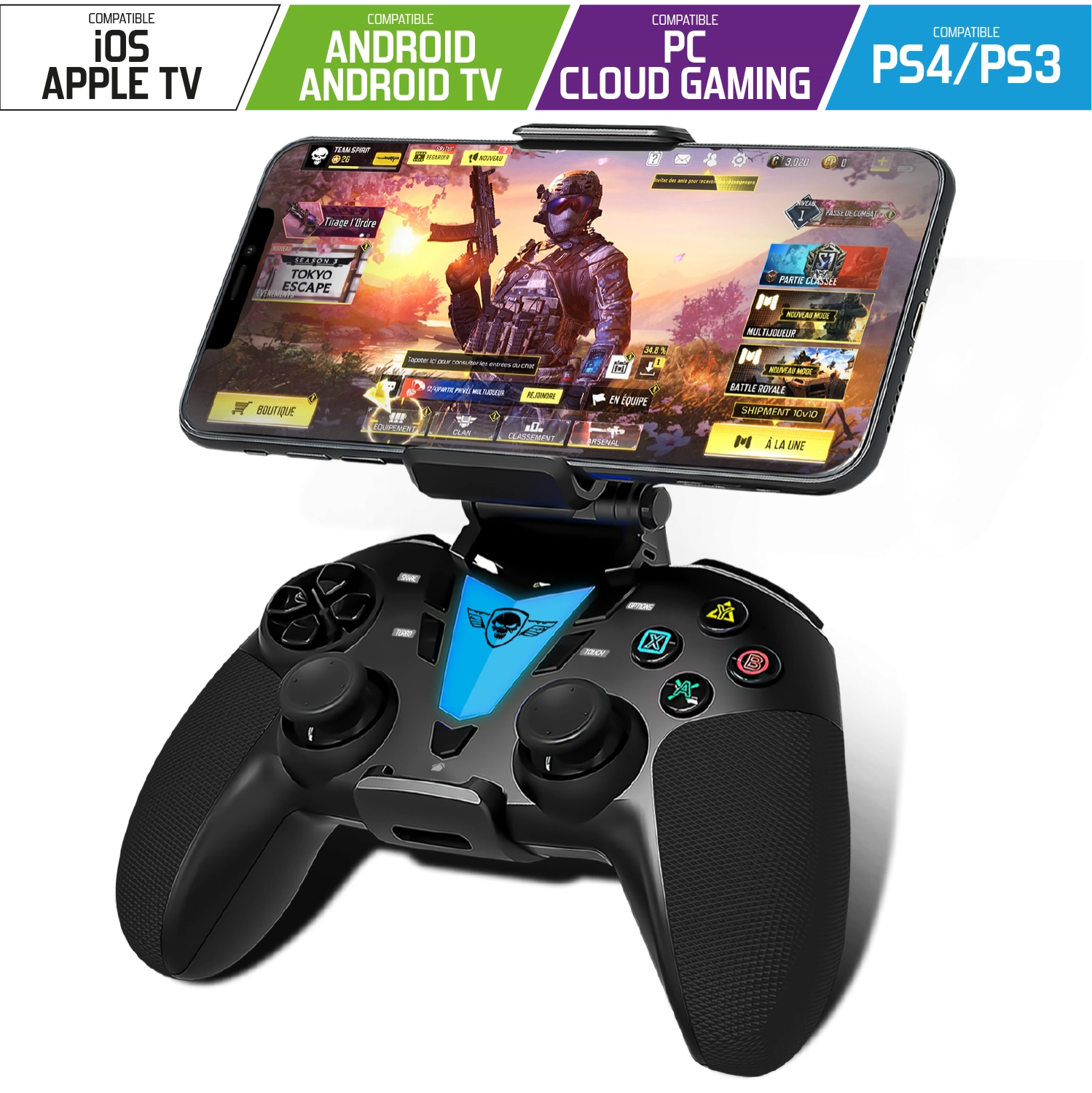 Manette sans fil predator compatible ios apple tv/android et android tv/ pc gaming/ ps4/ps3