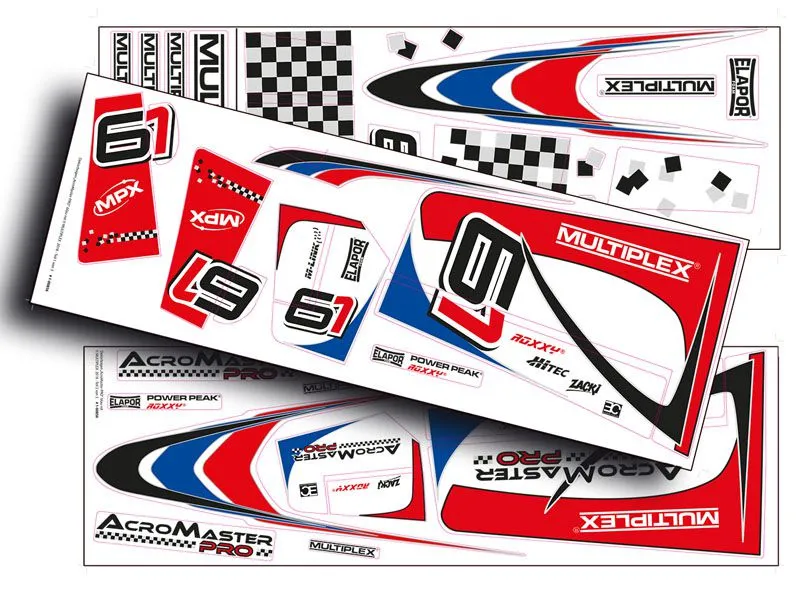 MPX 1-00856 - Planche d'autocollants Acromaster Pro rouge et bleu - Multiplex